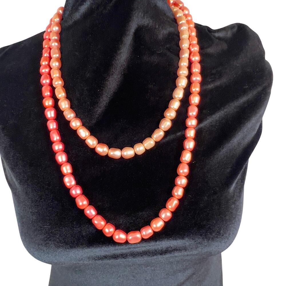 AVON Vintage 52" Necklace Gradient Shades of Pink Faux Pearl Beads Gold Clasp